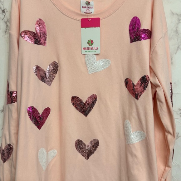 Marleylilly Tops - Marley Lilly Pink Sequin Heart Long Sleeve Top
